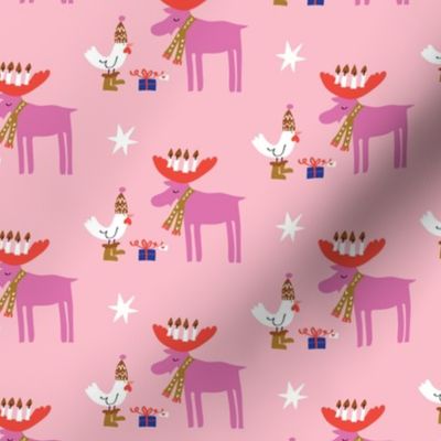 Moose and Chicken  Winter Holiday_pink_©Solvejg Makaretz