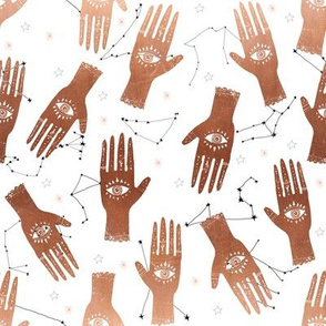 SMALL - hand palmistry hand - palm print fabric, palm, tarot, ouija, star, stars, constellations, - copper