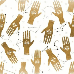 SMALL - hand palmistry hand - palm print fabric, palm, tarot, ouija, star, stars, constellations, - gold