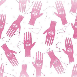 SMALL - hand palmistry hand - palm print fabric, palm, tarot, ouija, star, stars, constellations, - pink