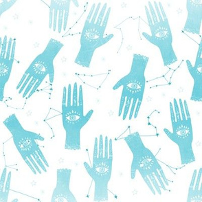 SMALL - hand palmistry hand - palm print fabric, palm, tarot, ouija, star, stars, constellations, - aqua