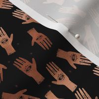 EXTRA SMALL - palmistry fabric, palm print fabric, tarot fabric, hand print, eye print, trendy fabric 2019 - black and copper