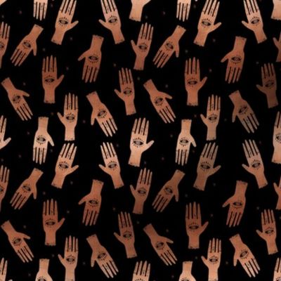 EXTRA SMALL - palmistry fabric, palm print fabric, tarot fabric, hand print, eye print, trendy fabric 2019 - black and copper