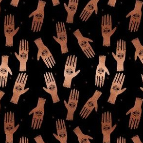 EXTRA SMALL - palmistry fabric, palm print fabric, tarot fabric, hand print, eye print, trendy fabric 2019 - black and copper