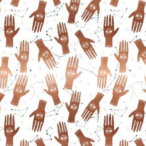 EXTRA SMALL - palmistry fabric, palm print fabric, tarot fabric, hand print, eye print, trendy fabric 2019  copper