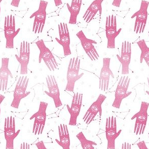 EXTRA SMALL - palmistry fabric, palm print fabric, tarot fabric, hand print, eye print, trendy fabric 2019  pink