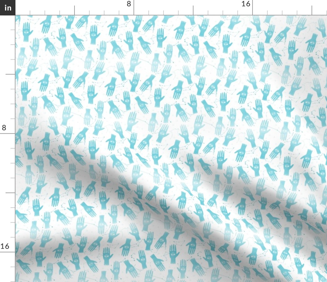 EXTRA SMALL - palmistry fabric, palm print fabric, tarot fabric, hand print, eye print, trendy fabric 2019  blue