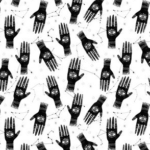 EXTRA SMALL - palmistry fabric, palm print fabric, tarot fabric, hand print, eye print, trendy fabric 2019  black and white