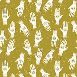 EXTRA SMALL - palmistry fabric, palm print fabric, tarot fabric, hand print, eye print, trendy fabric 2019  yellow