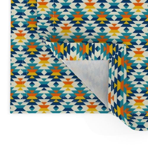 Navajo diamonds small scale blue yellow Fabric