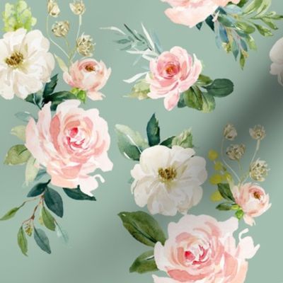 8" Chic Blush Roses // Summer Green