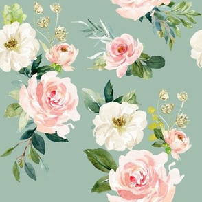8" Chic Blush Roses // Summer Green