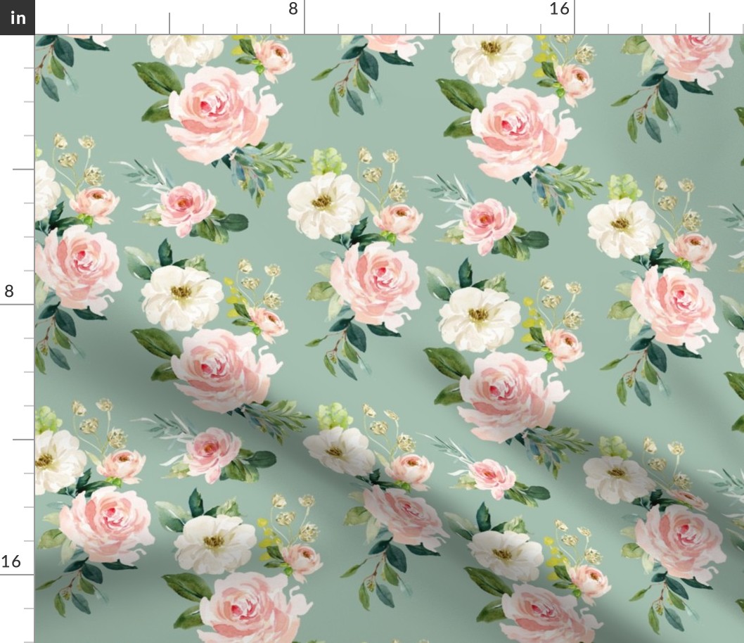 8" Chic Blush Roses // Summer Green