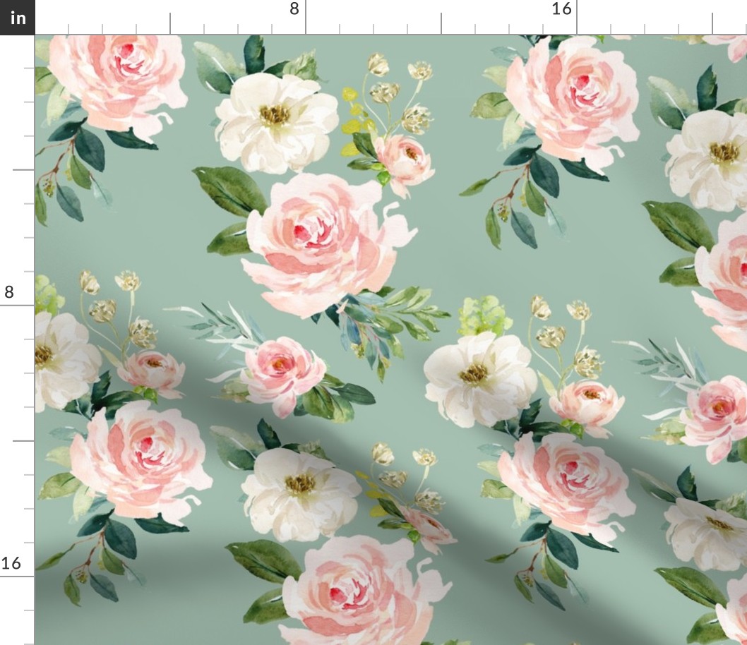 12" Chic Blush Roses // Summer Green