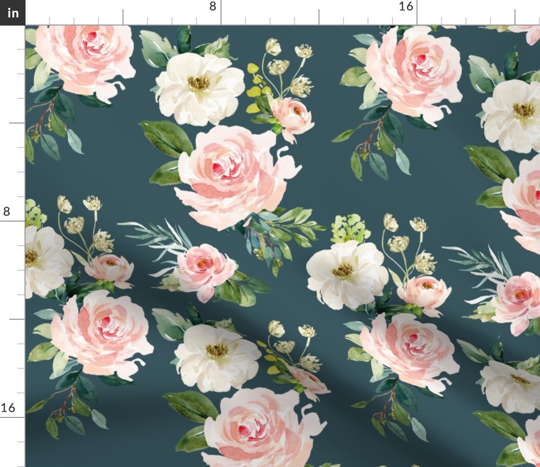 12" Chic Blush Roses // Spectra Teal