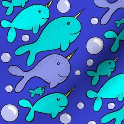 Narwhals / Unicorns  of the sea / Blue  