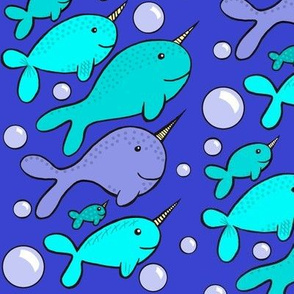 Narwhals / Unicorns  of the sea / Blue  