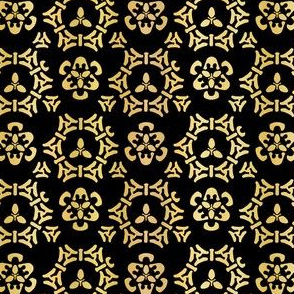 Luxe Gold Black Ornamental Damask Pattern, Seamless Vector, Drawn