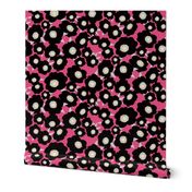 Black Floral on Hot Pink Background