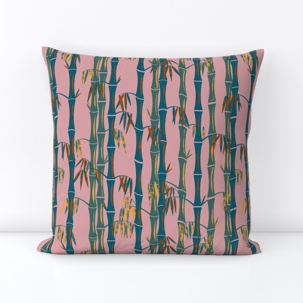 Midcentury Bamboo Forest ~ Pink Green Teal
