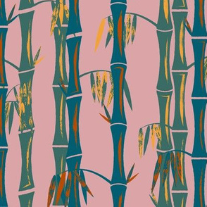 Midcentury Bamboo Forest ~ Pink Green Teal