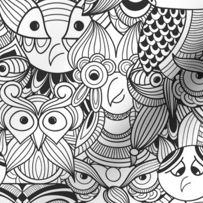 Owls Black Coloring Page