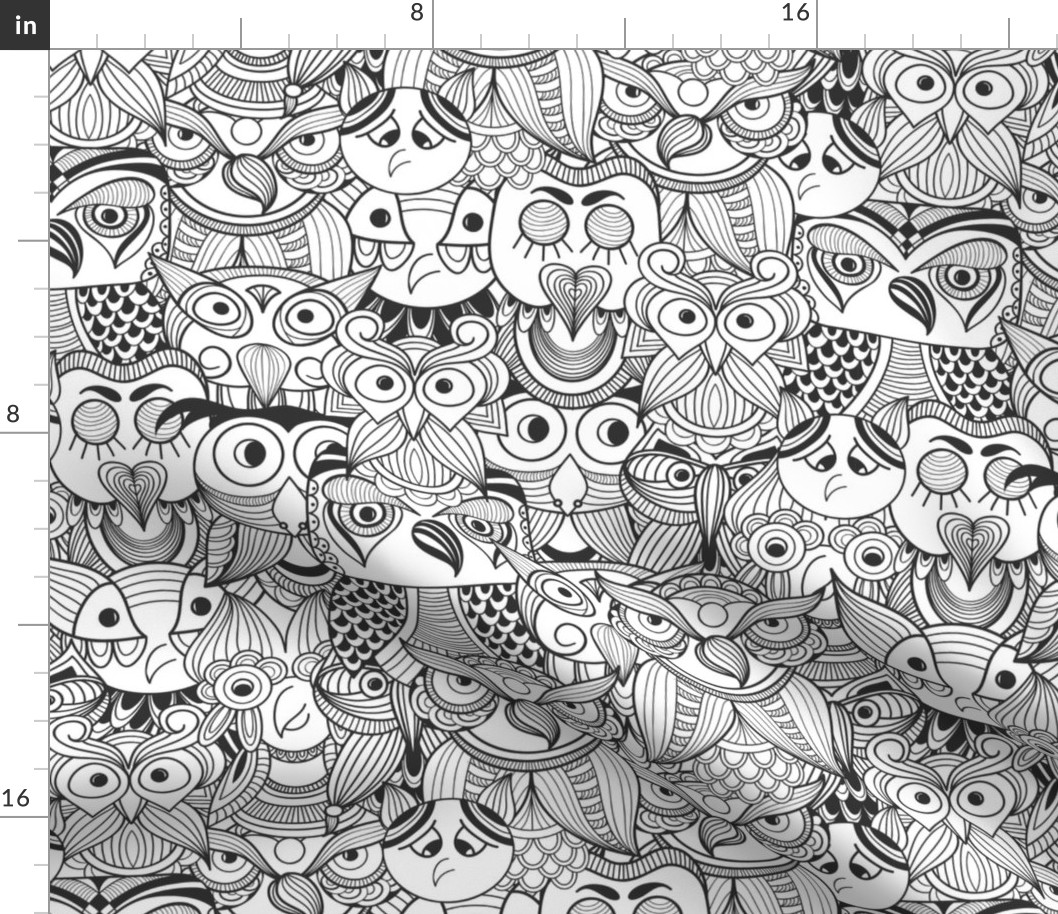 Owls Black Coloring Page