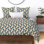 Retro mid-century modern geometric leaves mustard teal pink