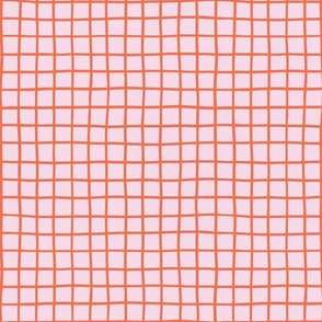 1" hand drawn grid/vibrant orange on light pink
