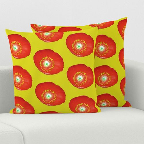 Mustard Yellow and Bold Red Flowers - Medium