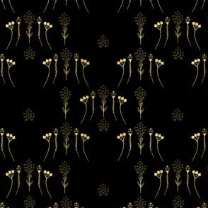 Luxe Black Gold Foil Floral Seamless Vector Pattern, Drawn Daisy