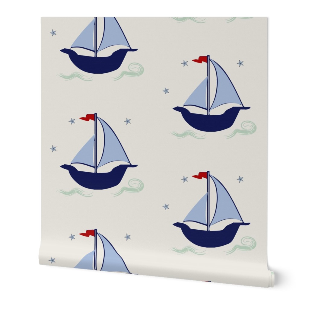 Sailboats nautical blue red sailing sail boats large scale