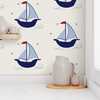 Sailboats nautical blue red sailing sail boats large scale