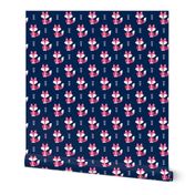 Pink Foxes on Navy