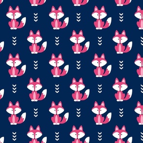 Pink Foxes on Navy