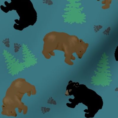 Bears In Woods On Teal