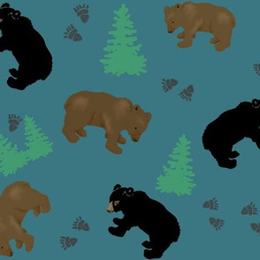 Bears In Woods On Teal