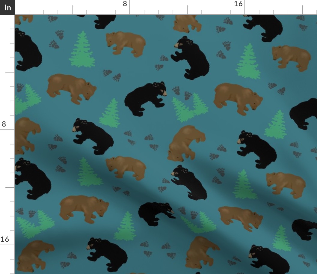 Bears In Woods On Teal