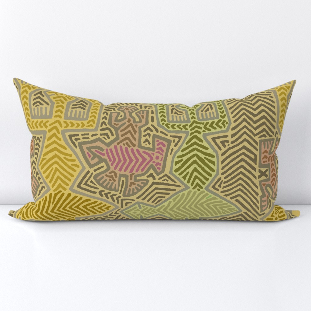 Dancing Shaman with Turtles - Design 8070802 - Yellow Pink Green 