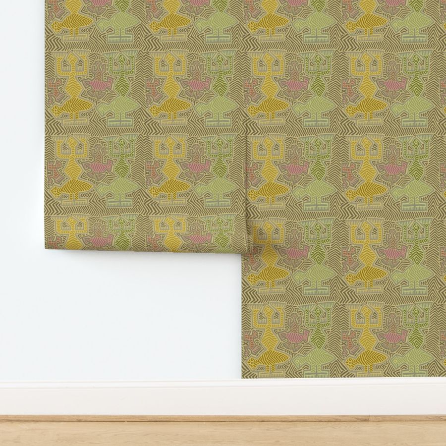 Dancing Shaman with Turtles - Design 8070802 - Yellow Pink Green 