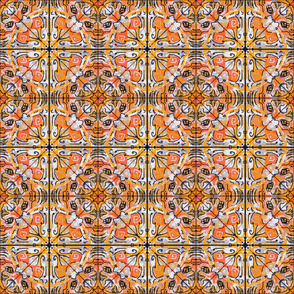 Spanish Medallion Linen Tile, Orange, small