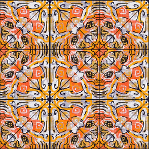 Spanish Medallion Linen Tile, Orange, large