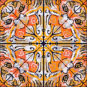 Spanish Medallion Linen Tile, Orange XL