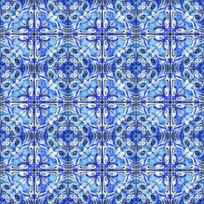 Spanish Medallion Linen Tile, blue small