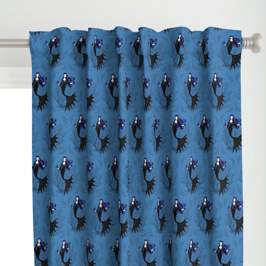 Vampire Mermaid on Steel Blue Curtain Panel | Spoonflower