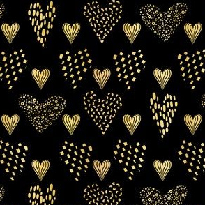 Luxe Black Gold Love Hearts Sprinkles Texture Pattern, Seamless Vector