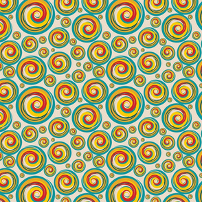 Swirls Red Green Teal on White