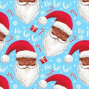Black Santa ho ho ho - light blue