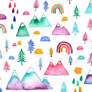 Watercolour mountains - medium scale