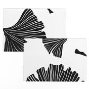 Ginkgo Biloba Plant, Line art Black Leaves on White. Health Monochrome Pattern. Ayurvedic Medicine Theme. 